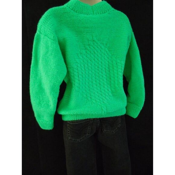 Hand Knit Merino Wool Toddler Sweater Green Baby Pullover Cardigan - Picture 3 of 5